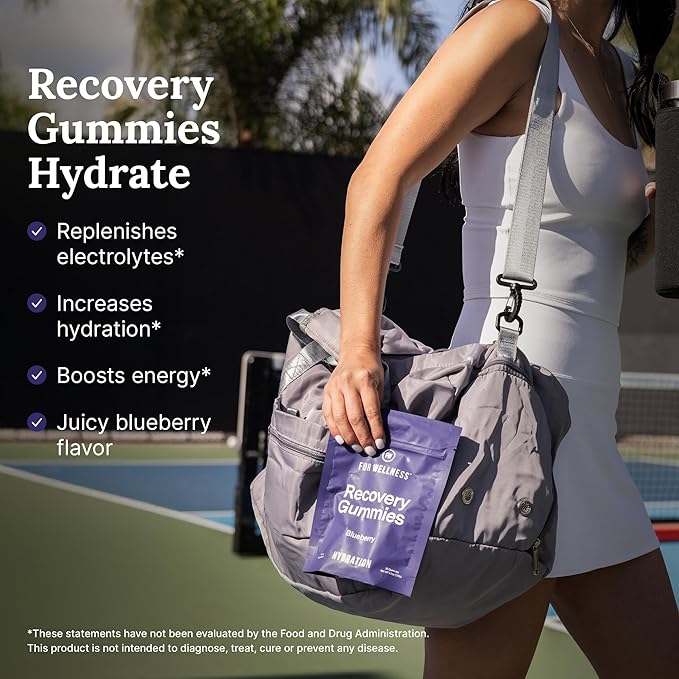 Electrolyte Recovery Gummies - Blueberry Flavor Hydration Gummies with VitaBlue - Blueberries &amp Electrolytes - Exercise Recovery Energy Boost Replenishment &amp Antioxidants Non-GMO Vegan 90c