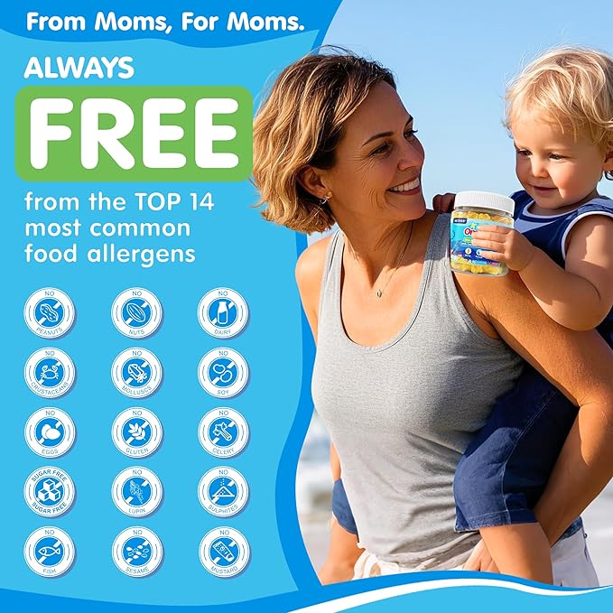 Kids Omega 3 Gummies + Calcium 400mg + Vitamin D3 K2 + C Omega-3 DHA &amp EPA Supplement - No Fish Burps No Sugar - Kids &amp Teens Omḛga 3 + Multivitamin Gummy for Strong Bones Brain Immune Ey