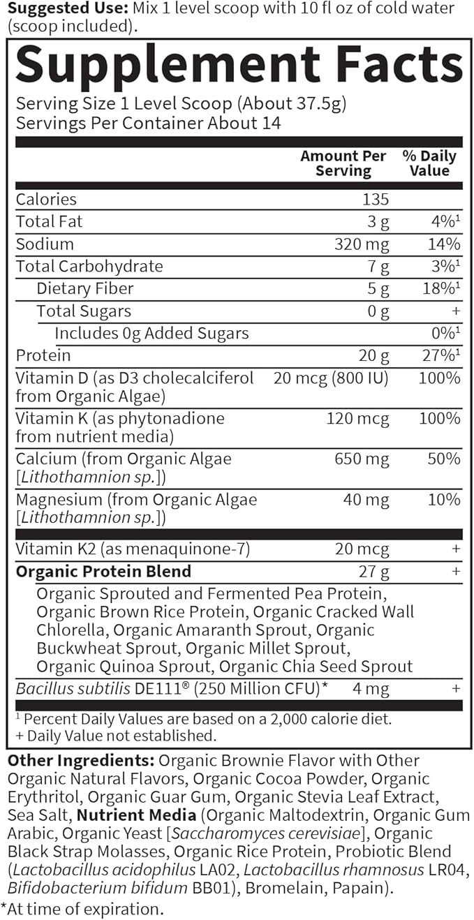 Garden of Life Organic Vegan Protein Powder 20g Plant Based Protein with Calcium D3 K2 MK-7 &amp Magnesium for Bone Strength Prebiotics &amp Probiotics for Digestion Brownie Bites Flavor 14 Se