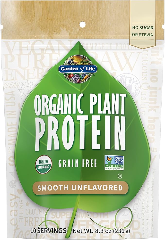 Garden of Life Organic Plant Protein Unflavored Protein Powder with Probiotics &amp Enzymes – Plant Based Powder Amino Acids Non-GMO Grain-Free Gluten-Free Vegan 10 Servings