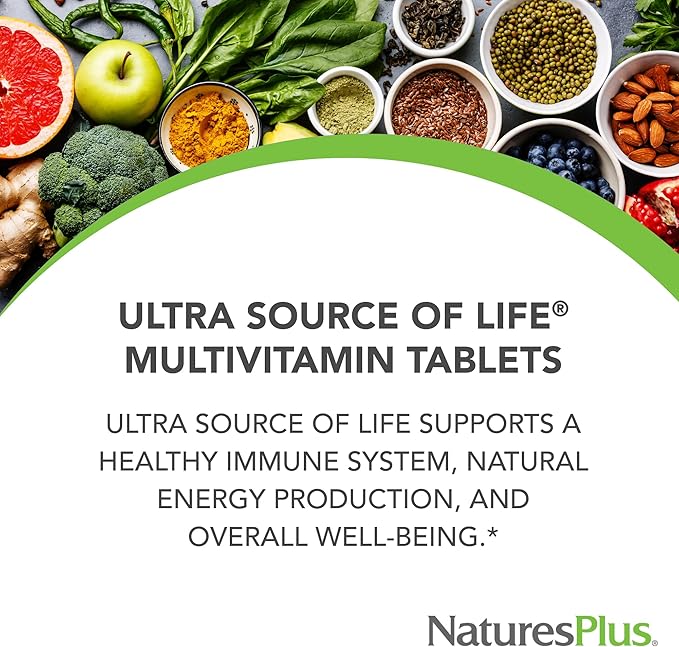 NaturesPlus Ultra Source of Life Multivitamin - 180 Tablets - Supports Immune Health Energy &amp Overall Well-Being - with Lutein &amp Vitamin D3 - Vegetarian &amp Gluten Free - 60 Servings