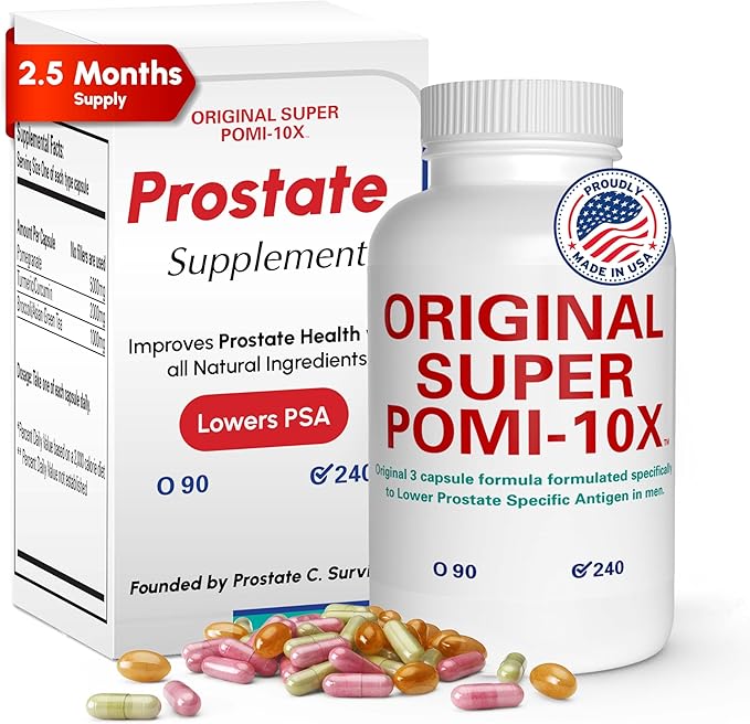 Orignal Super POMI 10X Prostate Health Supplements for Men - Herbal Formula with Pomegranate Turmeric and Green Tea - Supports Prostate Function and Promotes Urinary Comfort - 240 Count