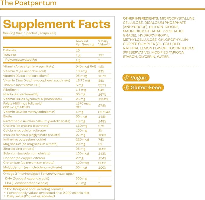The Postpartum - Vitamins to Fuel Your Fourth Trimester - Formulated by Doctors with Nutrients to Support Hormones&amp Recovery - DHA (Omega-3) Iron Choline B12-30-Day Supply