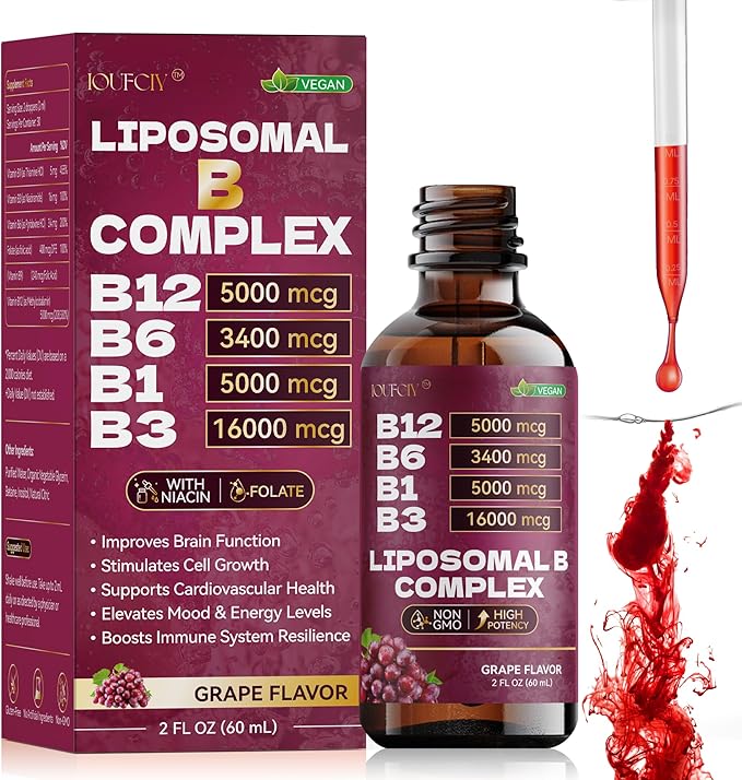 Liposomal Vitamin B Complex | Maximize Absorption Vitamin B12 Sublingual with B6B1B3 | Folic+Niacin | B12 Vitamins 5000mcg for Daily EnergyFocusMoodNerves &amp Brain