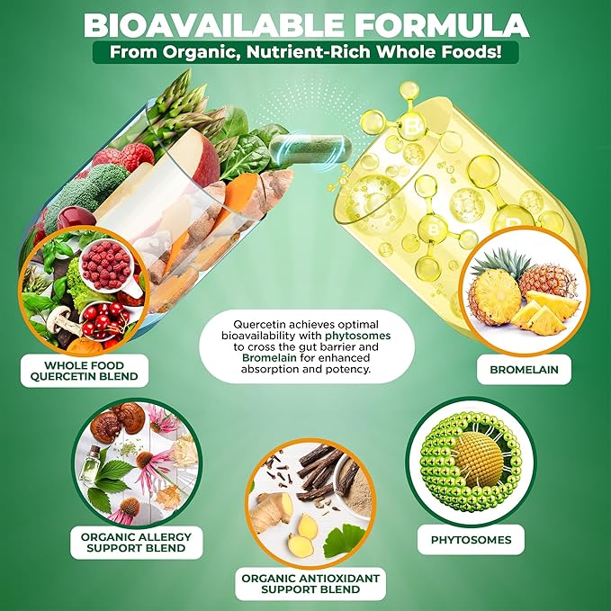 MoxyVites Quercetin with Bromelain 500mg Supplement - Bioactive Phytosome Complex Pure Organic Whole Food Seasonal Support Antioxidant 20X Absorption &amp Bioavailability-120 Caps