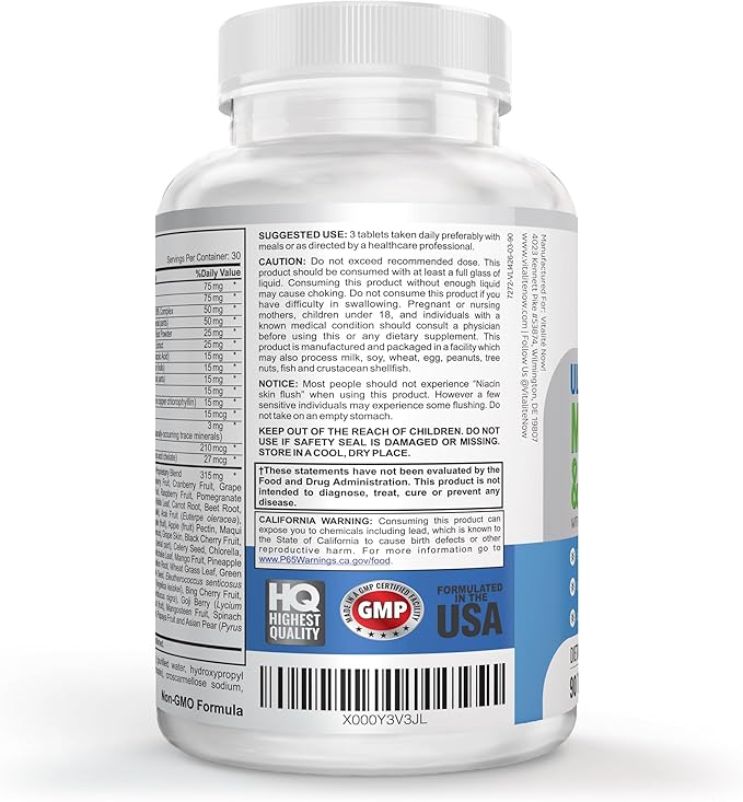 Vegan Whole Food Multivitamin &amp Mineral - Vitamins A B1 B2 B6 B12 C D3 E &amp 110 Super Foods Herbs Greens &amp Reds - Enzymes &amp Probiotics for Immune Support - Energy Boost - 90 Tablets