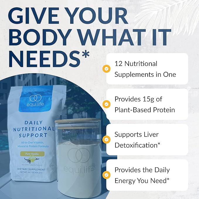 Equilife Daily Nutritional Support All-in-One Multivitamin Meal Replacement Pure Vanilla Flavor 15G Plant Protein Supports Overall Wellness Including Energy Digestion &amp Skin 14 Servings