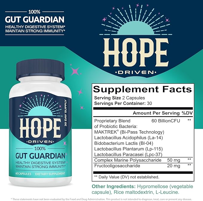 Gut Guardian Probiotic Supplement 60 Billion CFU with Prebiotics - Probiotics for Women - Probiotics for Men - Formulated for Digestive Health Digestive &amp Immune Support - 60 Capsules
