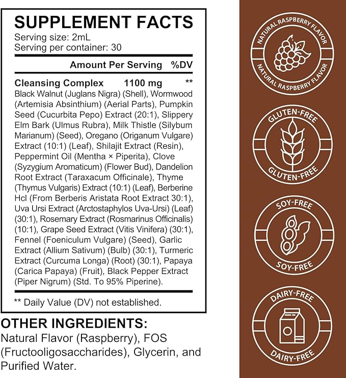 Tiuedu Black Walnut &amp Wormwood Herbal Liquid Drops 20-in-1 Plant-Based Herbal Wellness Formula with Clove Garlic Pumpkin Seed &amp Milk Thistle Fast-Absorbing Liquid 2Pack