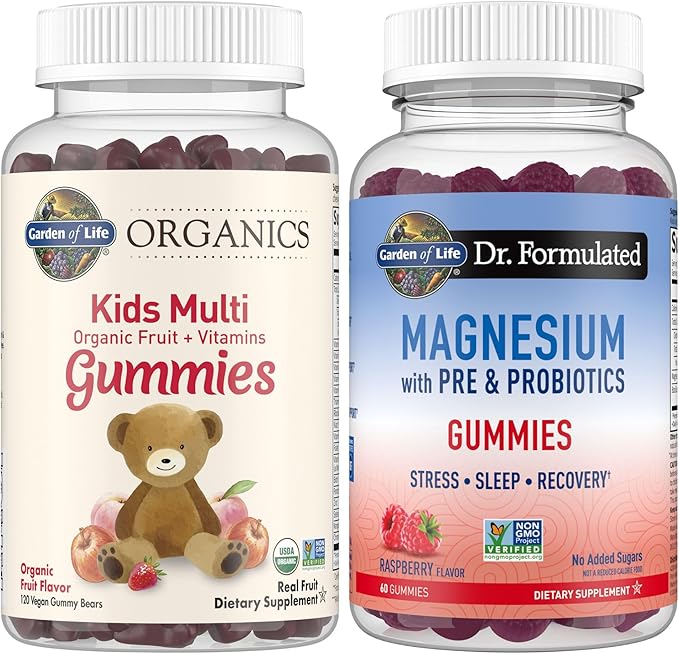 Garden of Life Organic Kids Fruit Gummy Vitamins 120ct &amp Magnesium Citrate Gummies for Stress Support 60ct