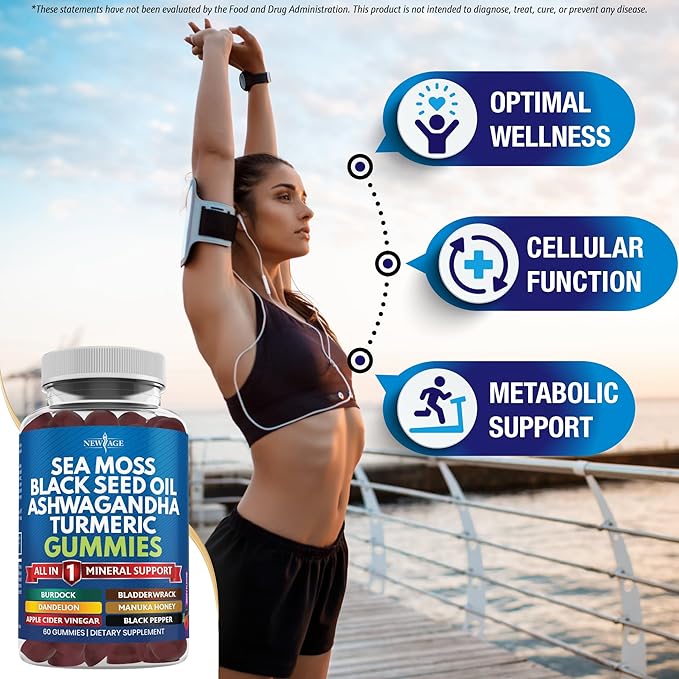 Sea Moss Gummies Sea Moss Black Seed Ashwagandha Turmeric Manuka Honey ACV Dandelion Black Pepper Burdock Bladderwrack Vegan- 180 Count