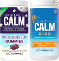 Natural Vitality Calm Magnesium Citrate Kids Supplement Stress Relief Gummies Supports a Healthy Response to Stress Gluten Free Vegan - Sweet Citrus (120 Gummies) &amp Nighttime Berry (120 Gummi