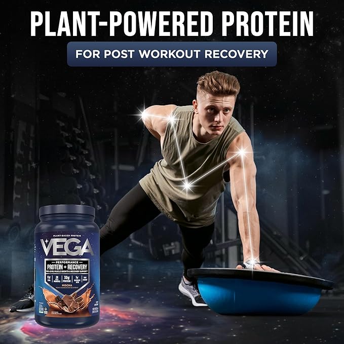 Vega Sport Vegan Protein Powder + Recovery - 30g Plant Based Protein per Serving Mocha 19 Servings 5g BCAAs Probiotics NSF Certified for Shakes &amp Smoothies 1.8lbs (Packaging May Vary)