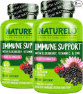 NATURELO Immune Support – Vitamin C Elderberry Zinc Echinacea – Natural Immunity Boost w/Antioxidant Herbal &amp Mineral Defense - 60 Vegan Capsules (Pack of 2)