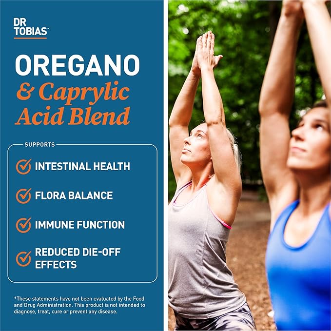 Dr. Tobias Oregano and Caprylic Acid Blend Gut Flora Balance Complex with Probiotics &amp Enzymes for Intestinal and Immune Support Gut Health Supplements for Women &amp Men 60 Capsules 30 Servi