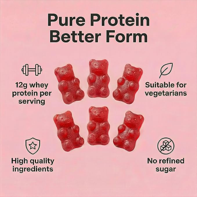 Whey Protein Gummies - Mixed Berry Flavour 12g High Protein per Serving - Protein Powder Alternative No Added Sugar Vegetarian Convenient Whey Protein Supplement Muscle Recovery