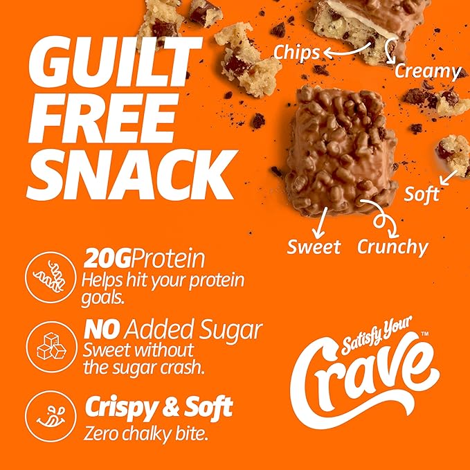 Satisfy Your Crave Protein Bars– High Protein Delicious Snacks– 20g of Protein No Added Sugar– Chocolate Chip Cookie Dough– Perfect for Breakfast On-the-Go Snack Pantry Staple &amp Office Treat– N