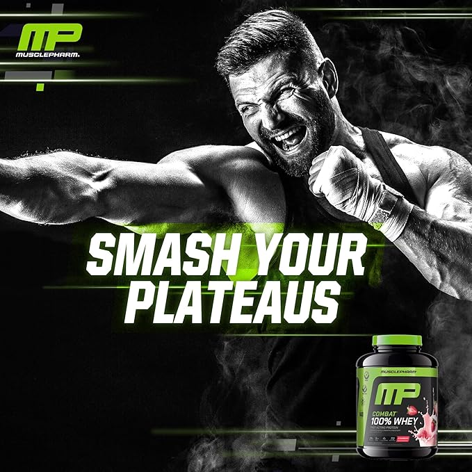 MusclePharm Combat 100% Whey Protein Powder Strawberry Cream Flavor Fast Recovery &amp Muscle Gain with Whey Protein Isolate High Protein Powder for Women &amp Men Gluten Free 5 lb 70 Servings
