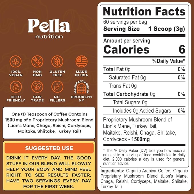 Drops Of Nature Ashwagandha &amp Saffron Liquid Drops Supplement (Mixed Berry 60mL) &amp Pella Nutrition Mushroom Coffee with Lion's Mane (Low-Caffeine 60 Cups) – Vegan Non-GMO – Focus &amp Mood