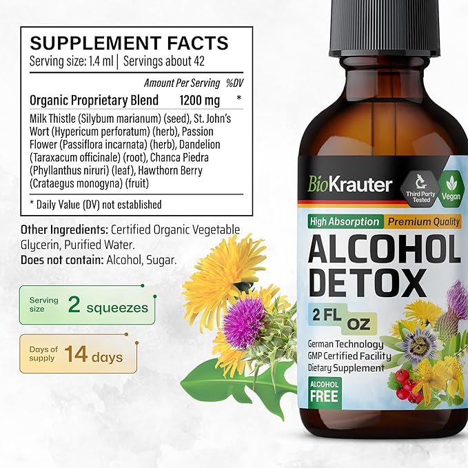 BIO KRAUTER Alcohol Detox Tincture 2 Fl. Oz. &amp Liver Support 60 Gummies.
