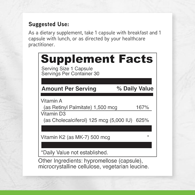 DAVINCI Labs ADK - Helps Support Bone Heart &amp Immune Health - Dietary Supplement with Vitamins A D3 &amp K2 (as MK-7) - Vegetarian Gluten Free &amp Soy Free - 30 Capsules