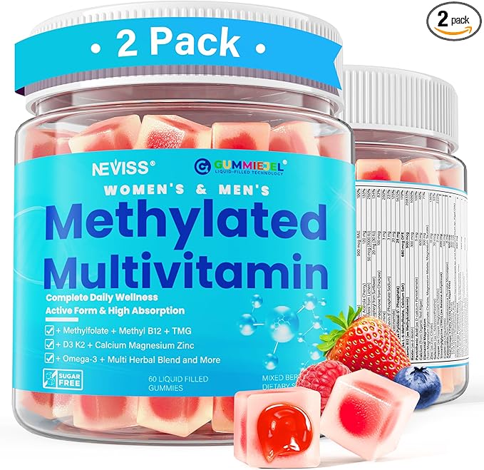 Methylated Multivitamin for Women &amp Men Gummies w/ Omega-3 Calcium D3 K2 Methylfolate &amp B12 TMG Daily Vitamin A C E B Complex Magnesium CoQ10 Probiotic for Overall Health- Vegan 2