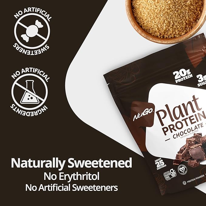 NuGo Slim Dark Chocolate Crunchy Peanut Butter 17g Vegan Protein 3g Sugar 12 Count and NuGo Plant Protein Powder 20g Protein 3g Sugar 25 Servings