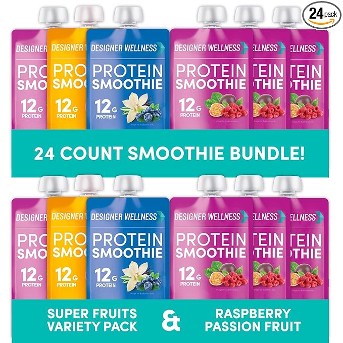 Designer Wellness Protein Smoothies Super Fruits Variety Pack &amp Raspberry Passion Fruit Bundle