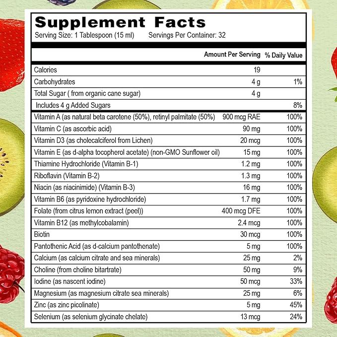 Go Healthy Liquid Vitamins for Women Men Teens | Vegan Vitamin &amp Mineral | High Absorption | Premium Liquid Multivitamin | Immune Support | Peach Mango - 32 Servings