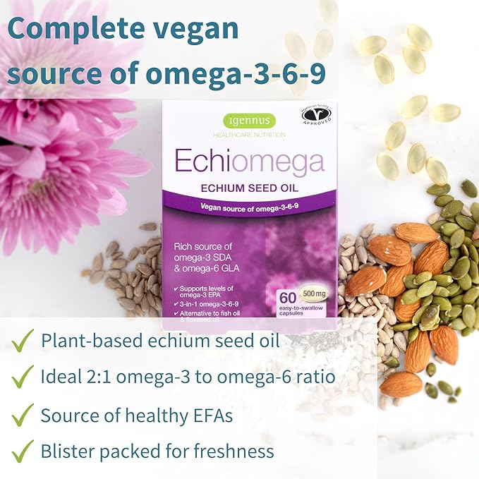 Pure &amp Essential Vegan Collagen Peptide Protein Powder &amp Echiomega Bundle Complete Collagen Boosting Formula Triple Omega 3 6 9 500 mg Softgels from Echium Seed Oil by Igennus