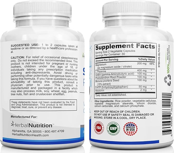 Herbal Nutrition Sleep Support Supplement Sleep Formula is a Multi-Ingredient Sleep Supplement with Melatonin GABA L-Theanine and More Sleep Like You are on Cloud 9! One 60 Ct Bottle