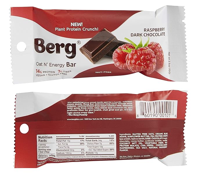 Berg Oat N' Energy Bar | Variety Pack | Plant Based Protein Bar | Non-GMO Gluten Free Nut Free and Vegan | Low Sugar Healthy Snack Bar | High Fiber | On The Go | 2.5oz (8 Packs)