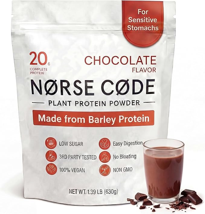 Chocolate Barley Protein Powder | 20g Plant-Based Vegan Protein | Pea Protein Rice Protein Prebiotic Fiber Smooth &amp Gentle on Stomach Low Sugar Keto Friendly | 14 Servings (1.39 lb)