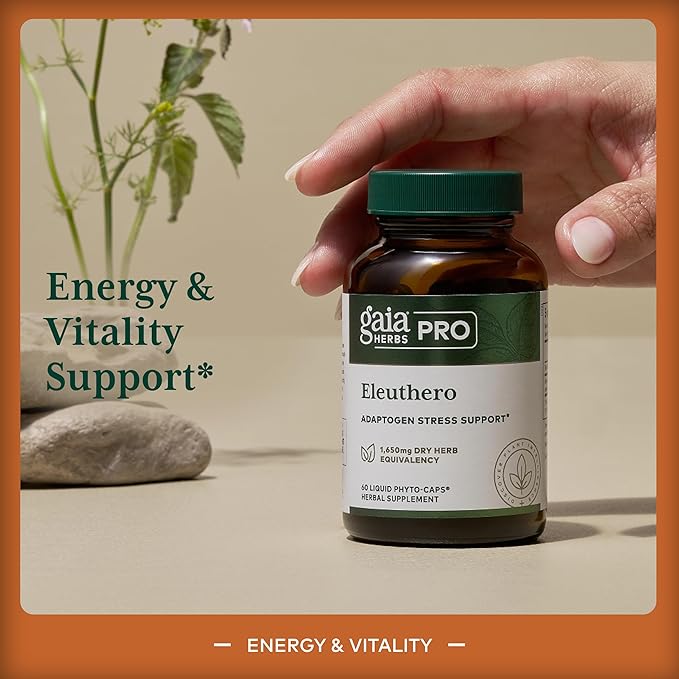 GAIA HERBS PRO Eleuthero - Adaptogen Supplement - Stress &amp Energy Support - 60 Vegan Liquid Phyto-Capsules (60 Servings)