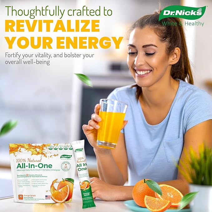Dr. Nick's Multivitamin Powder for Women 30 Pack Orange Splash Multivitamin for Women with 32 Vitamins and Minerals Sugar Free Non-GMO Vegan Gluten-Free Potent Probiotics Antioxidant