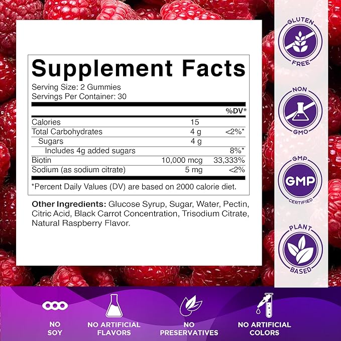 Vitamatic Biotin Gummies 10000 mcg for Stronger Hair Skin &amp Nails - 60 Vegan Gummies - Also Called Vitamin B7 (3 Bottles)