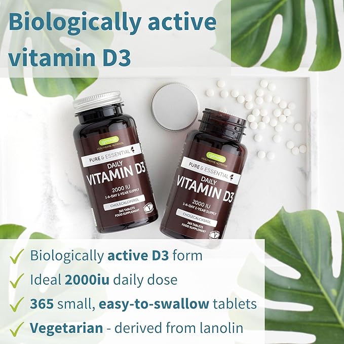 Daily Vitamin D3 + Ashwagandha+ L-Theanine &amp Magnesium Vegetarian Bundle 365 2000iu Vitamin D3 Tablets + 600mg KSM-66 Ashwagandha with Zinc &amp B Vitamins by Igennus
