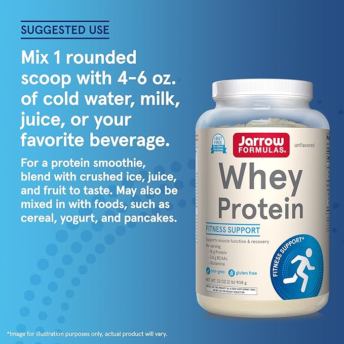 Jarrow Formulas Whey Protein with 18 g of Protein 3.8 g of BCAAs and Glutamine Dietary Supplement for Muscle Function and Recovery Support 32 oz Unflavored Powder Approximately 38 Day Supply