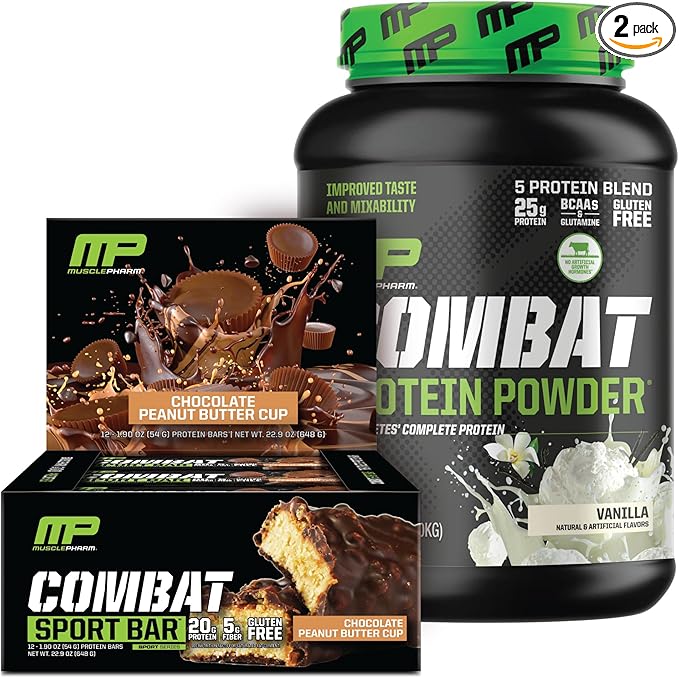 Muscle Pharm Combat Protein 2lb Vanilla and Combat Chocolate Peanut Butter Cup Sport Bars
