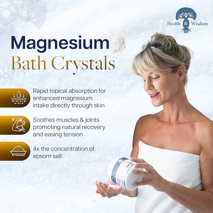 Health and Wisdom Magnesium Bath Crystals - Bath Salts with High Concentration &amp Enhanced Absorption for Muscle &amp Joint Relief - Dead Sea Sourced - Unscented - 5.5 lb Bag - Up to 45 Uses