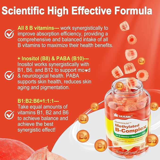 Vitamin B Complex Filled Gummies &amp Plant-Based Algae Omega 3 1200mg Supplement