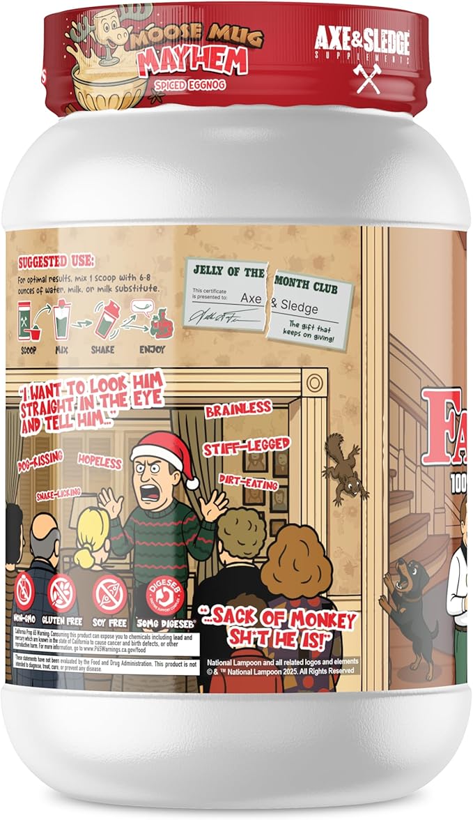Axe &amp Sledge Farm Fed 100% Whey Protein Isolate | 25g Protein | Low Carb Low Sugar Gluten Free | Protein Powder for Men and Women | Keto | Moose Mug Mayhem Spiced Eggnog