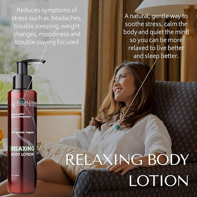 RD Alchemy - Natural &amp Organic Relaxing Body Lotion with Aromatherapy Stress Relief and Sleep Benefits. Lavender Essential Oil Kava Kava Skullcap &amp more calm the body &amp quiet the mind