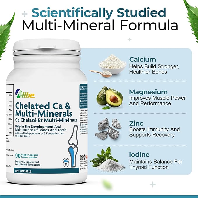 Chelated Ca &amp Multi-Minerals Capsules 400mg Calcium and 200mg Magnesium with 7.5mg Zinc Supplements 4 Packs of 90 Bones and Teeth Support Capsules Serving Size: 2 120 Days Supply