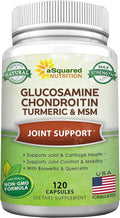 aSquared Nutrition Glucosamine Chondroitin Turmeric MSM Boswellia - 120 Capsules - Joint Support Supplement - Joint Support Relief Pills for Health - Natural Supplement for Back Knee &amp Hands