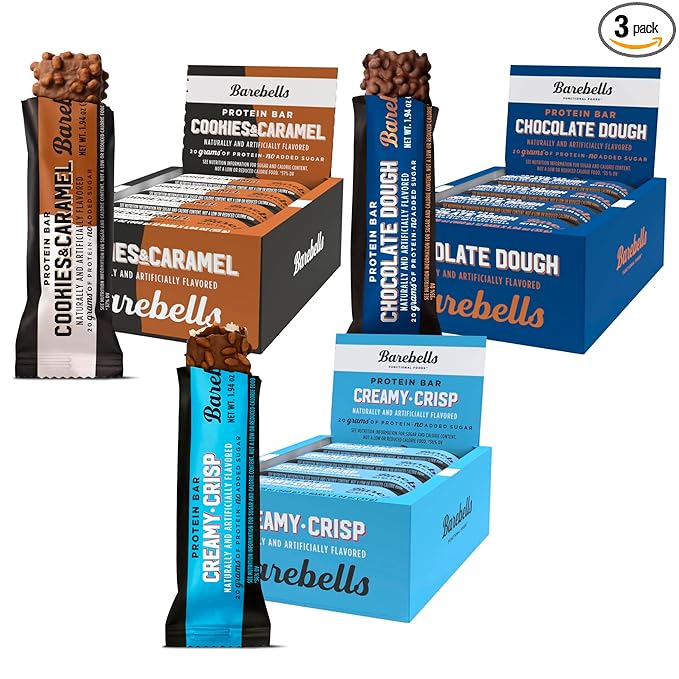 Barebells Starter Pack (3 Mix Pack) – 36 Total Bars High Protein Snack with 20g Protein &amp No Added Sugar – On-the-Go Breakfast or Post-Workout Treat Cookies and Caramel Creamy Crisp Chocolate