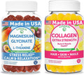 Lunakai USA Made Magnesium Glycinate with L-Theanine + Collagen Extra Strength Gummies Bundle – Naturally Flavored Non-GMO – 60ct Each