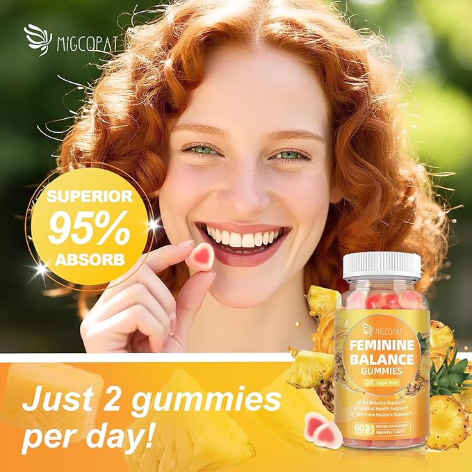 Premium Feminine Balance Gummies Women’s Health Probiotics - 100 Billion CFU Probiotics - Immune Support Gut Health Hormone Balance PH Balance Vitality Pineapple Flavor 60 Count