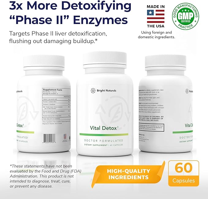 Vital Detox Liver Supplement - First Enzyme-Focused Liver Health Formula - Contains NAC with Milk Thistle Sulforaphane and More 90 Servings