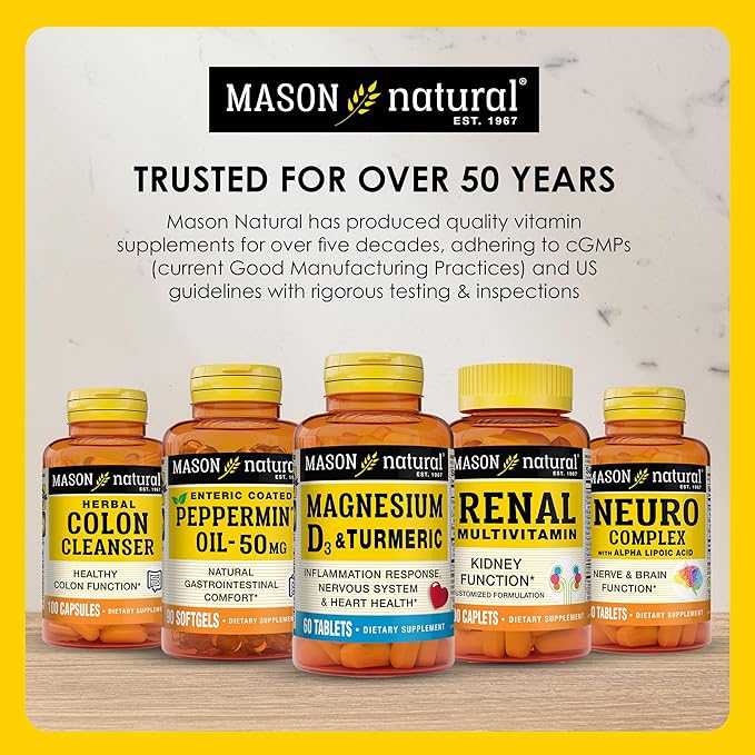 MASON NATURAL Magnesium &amp Vitamin D3 with Turmeric 180Day Supply Dietary Supplement for Daily Wellness Support 60 Tablets (Pack of 3)